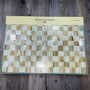 MacKenzie-Childs Parchment Check Cork Back Placemats Set of 4 Retired NIP